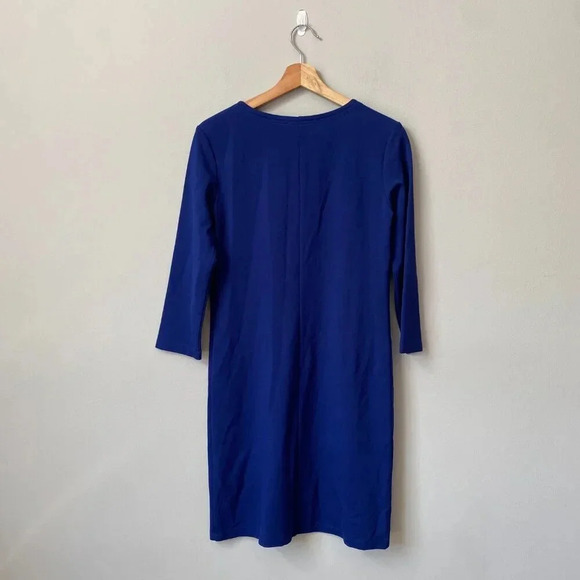 Persifor Women's XS 3/4 Sleeve Solid Tyler V-Neck Sheath Shift Knit Dress Blue - Picture 3 of 16